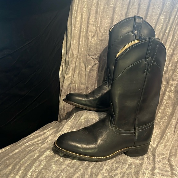 Navy Blue Leather Boots - Picture 1 of 3